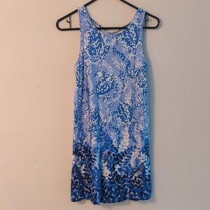 Lilly Pulitzer Blue and White Leaf And Turtle Print Mini Dress